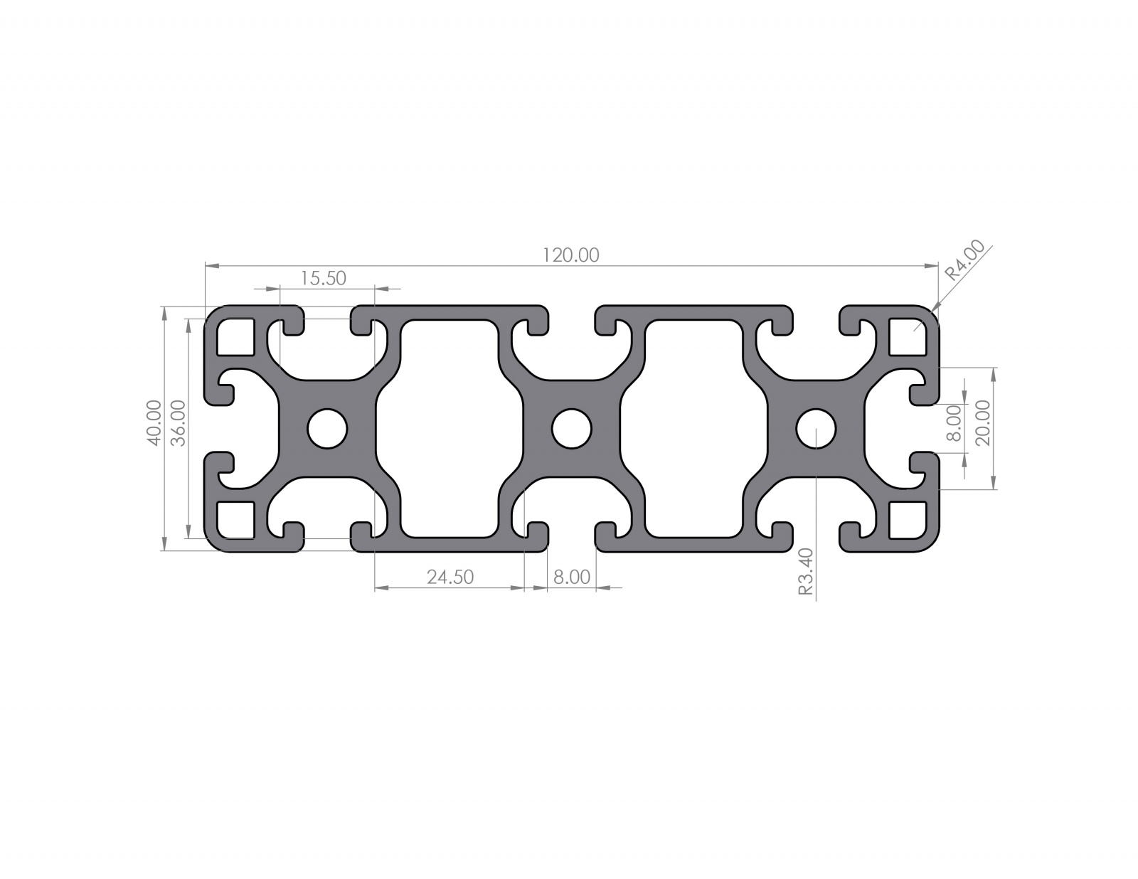 Aluminiumprofil 120x40 leicht Nut 8 I-Typ schwarz eloxiert